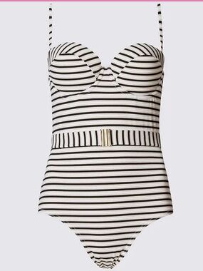 Marks & Spencer Swim Striped Removable Belt Underwire One-Piece Swimsuit